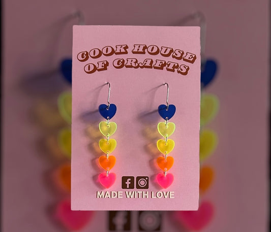 Rainbow cascade heart earrings ￼